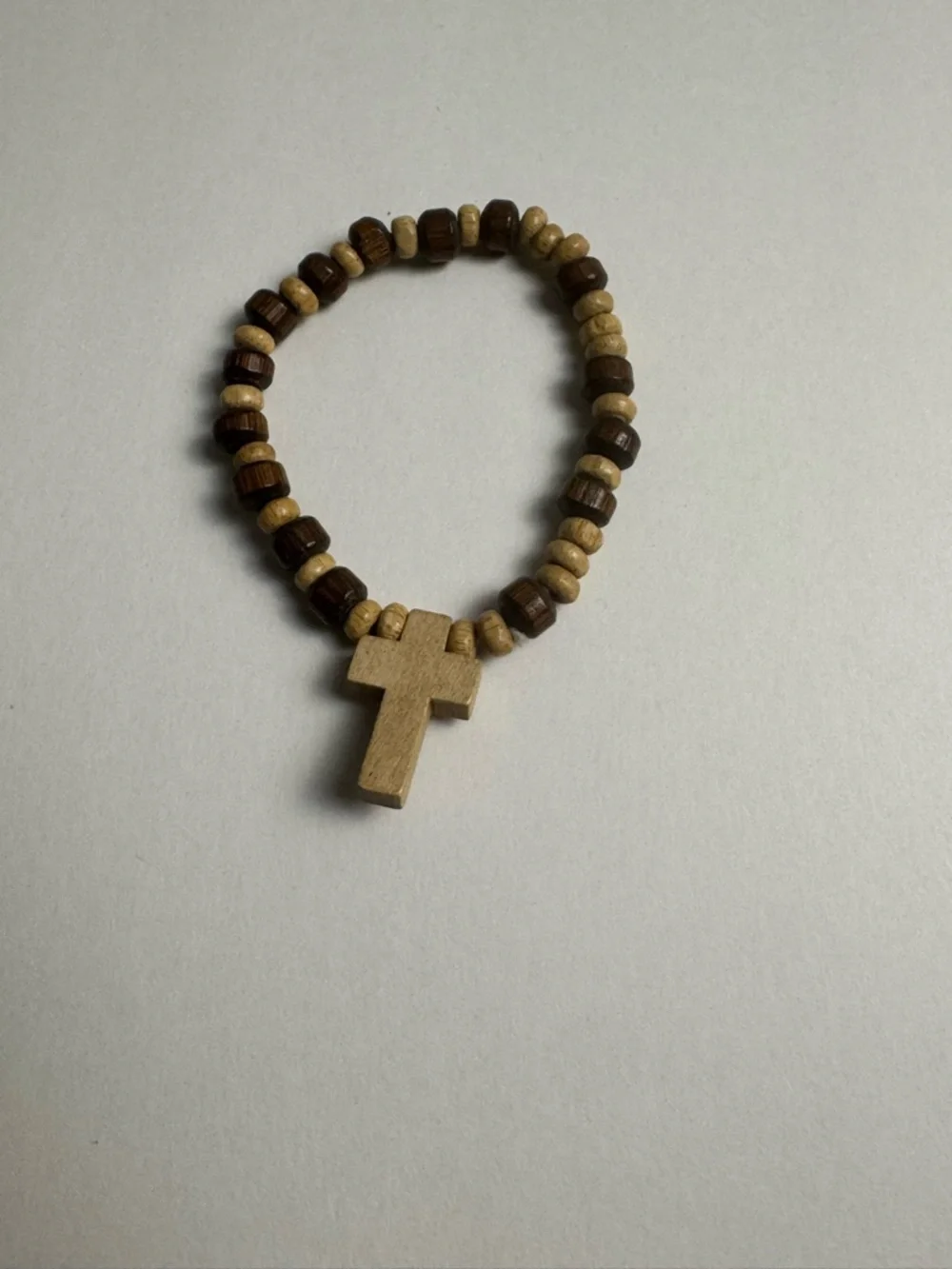 Wood Bead Cross Bracelet in Light and Dark Brown